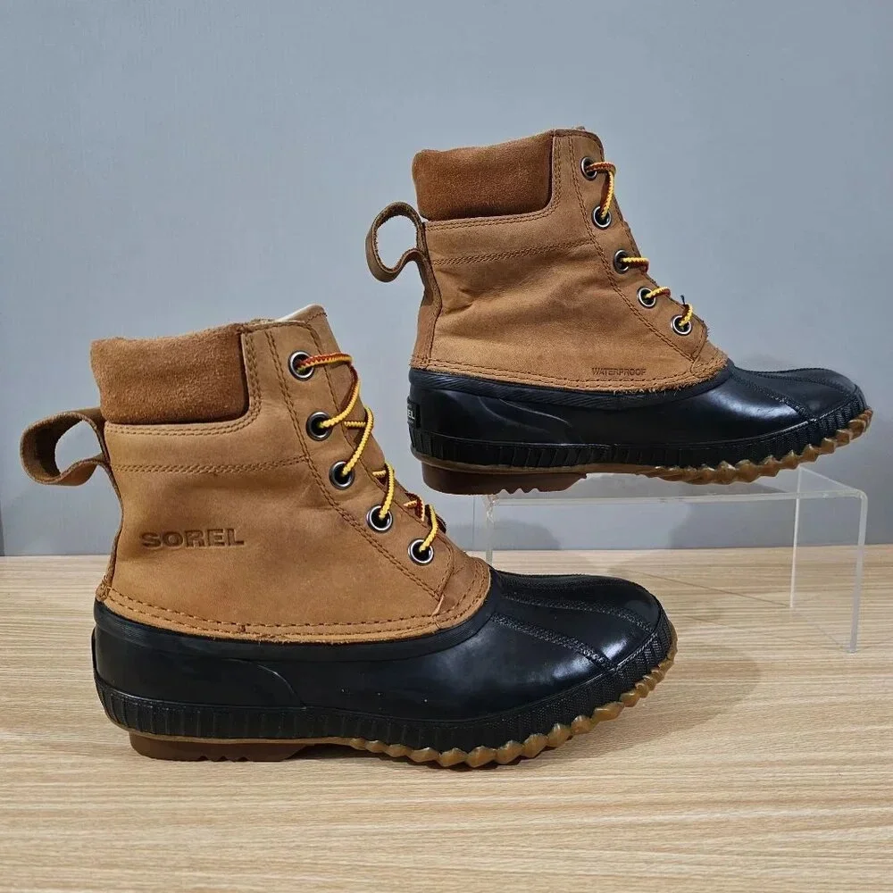 Sorel Cheyanne II Lace Duck Boot Waterproof Mens Chipmunk Brown Leather Size 8